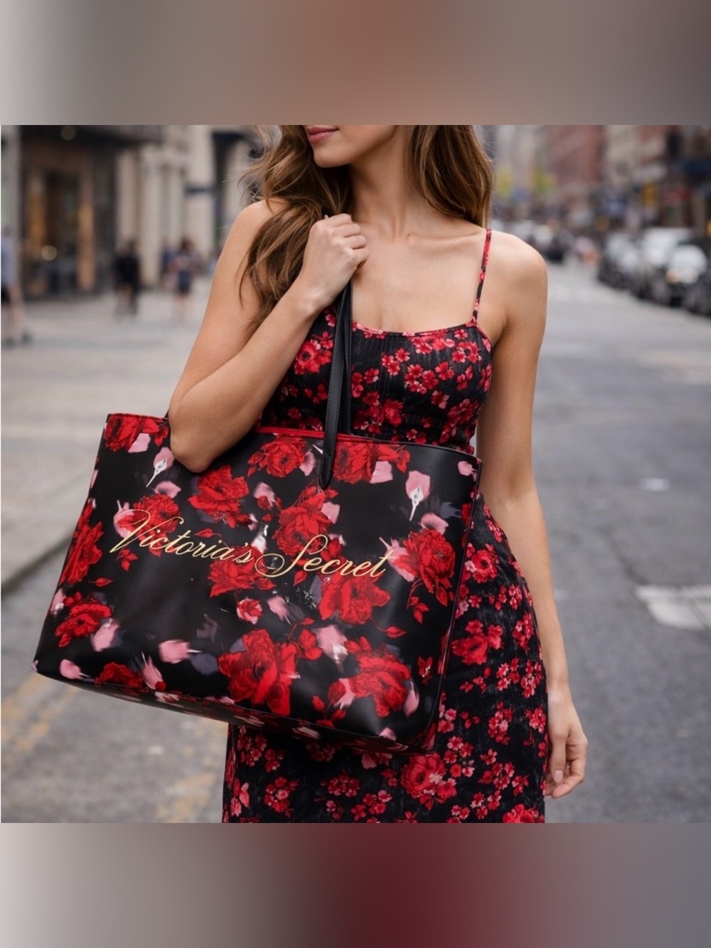 Victoria's Secret Limited Edition 2019 Large Red Floral Rose Tote Bag